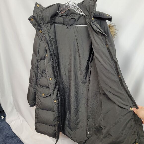 J. Crew Womens Wintress Faux Fur Trim Hooded Winter Puffer Coat Brown Size M - Picture 14 of 16